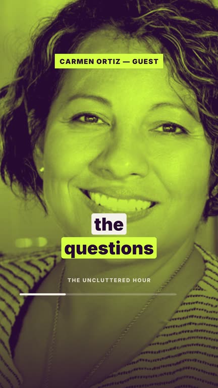 Duotone template: a clip from the example show The Uncluttered Hour, with the voices of Theo Ramos and Carmen Ortiz