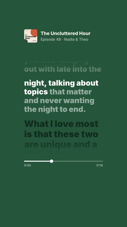 Lyrics template: a clip from the example show The Uncluttered Hour, with the voices of Nadia Brooks and Theo Ramos