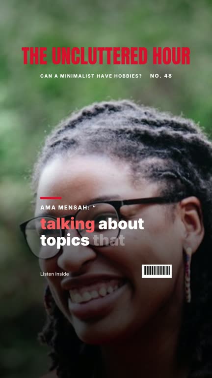 Magazine cover template: a clip from the example show The Uncluttered Hour, with the voices of Theo Ramos and Ama Mensah