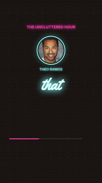 Neon template: a clip from the example show The Uncluttered Hour, with the voices of Nadia Brooks and Theo Ramos