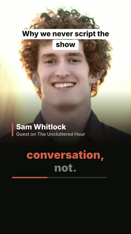 Portrait push-in template: a clip from the example show The Uncluttered Hour, with the voices of Nadia Brooks and Sam Whitlock