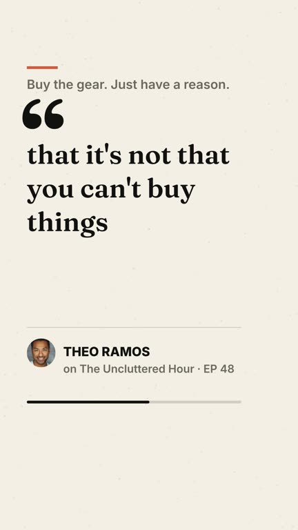 Pull quote template: a clip from the example show The Uncluttered Hour, with the voices of Nadia Brooks and Theo Ramos
