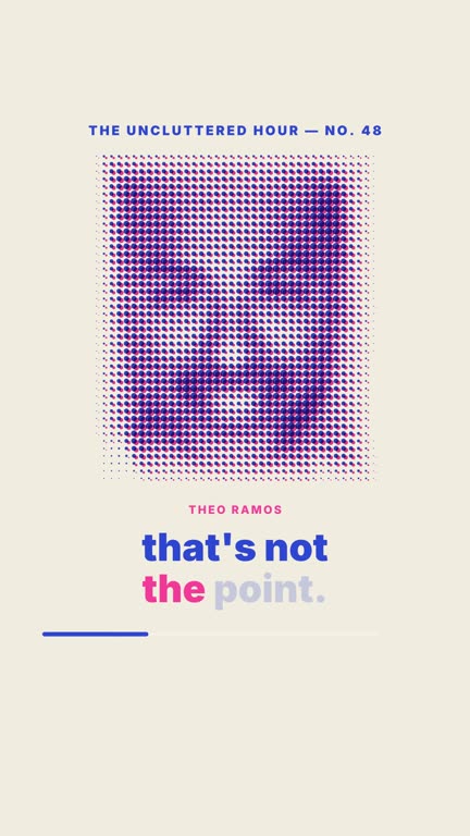 Risograph portrait template: a clip from the example show The Uncluttered Hour, with the voices of Theo Ramos and Ama Mensah