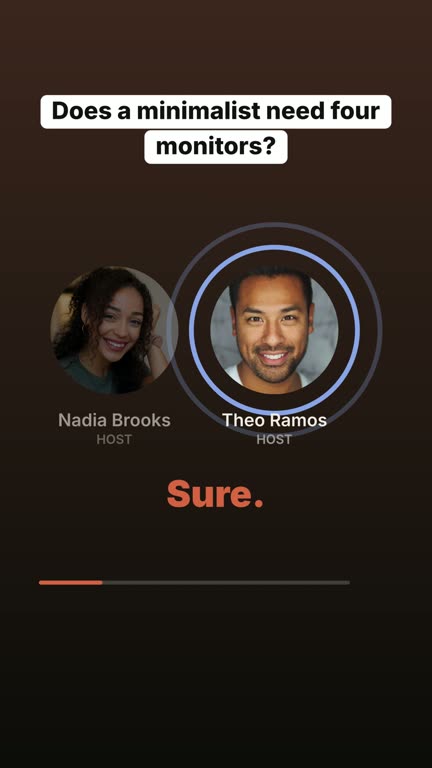 Faces that talk template: a clip from the example show The Uncluttered Hour, with the voices of Nadia Brooks and Theo Ramos