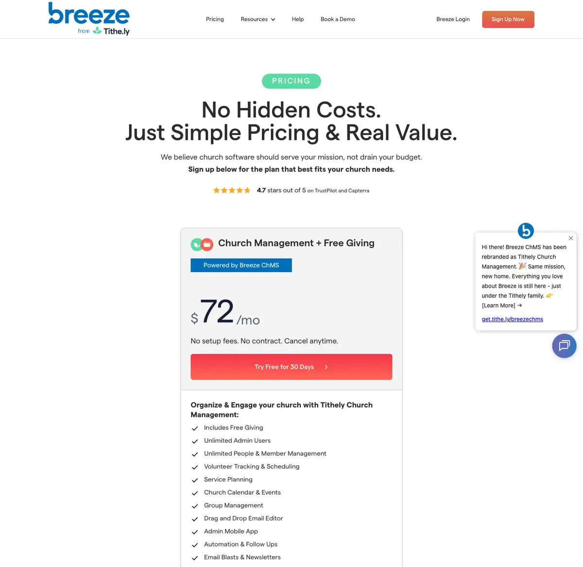 Breeze (Tithely Church Management): Breeze (Tithely Church Management)'s pricing page on 6 October 2026.