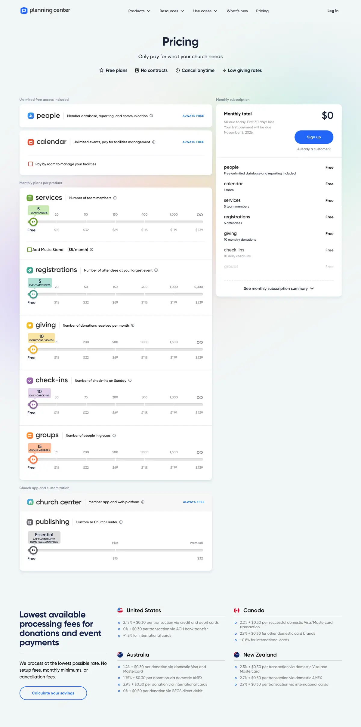 Planning Center Services: Planning Center Services's pricing page on 6 October 2026.