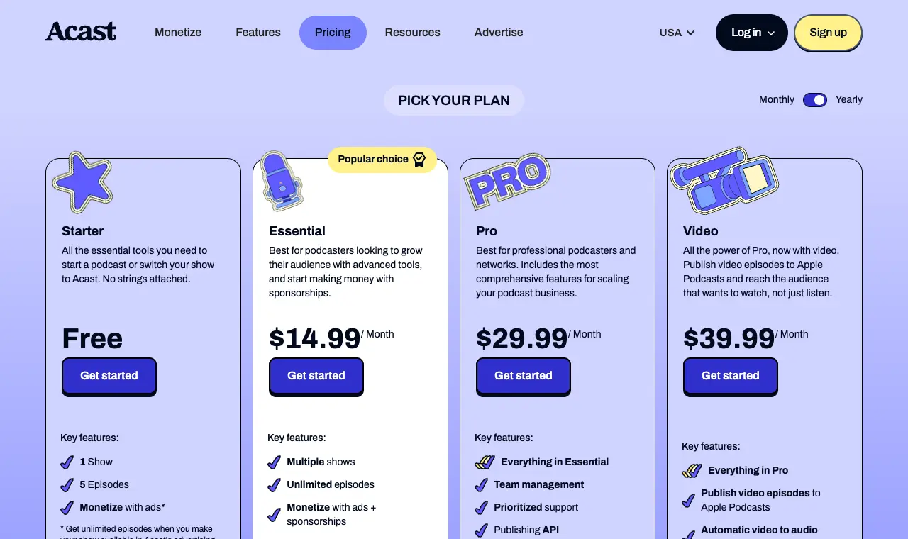 Acast's pricing page, 6 October 2026