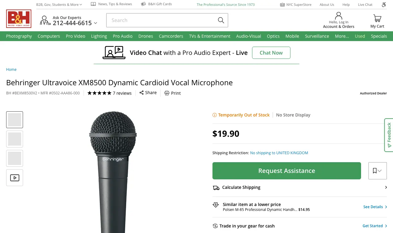 Behringer XM8500 at the retailer, 6 October 2026