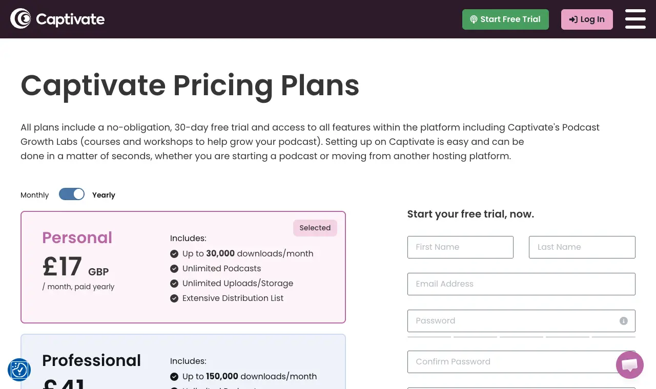 Captivate's pricing page, 6 October 2026 (prices in pounds because we read it from the UK)