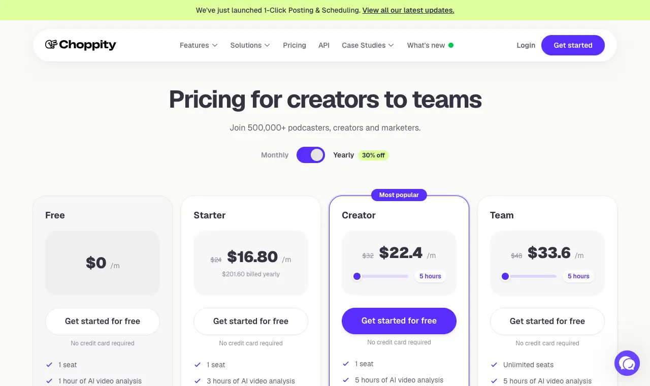 Choppity's pricing page, 6 October 2026