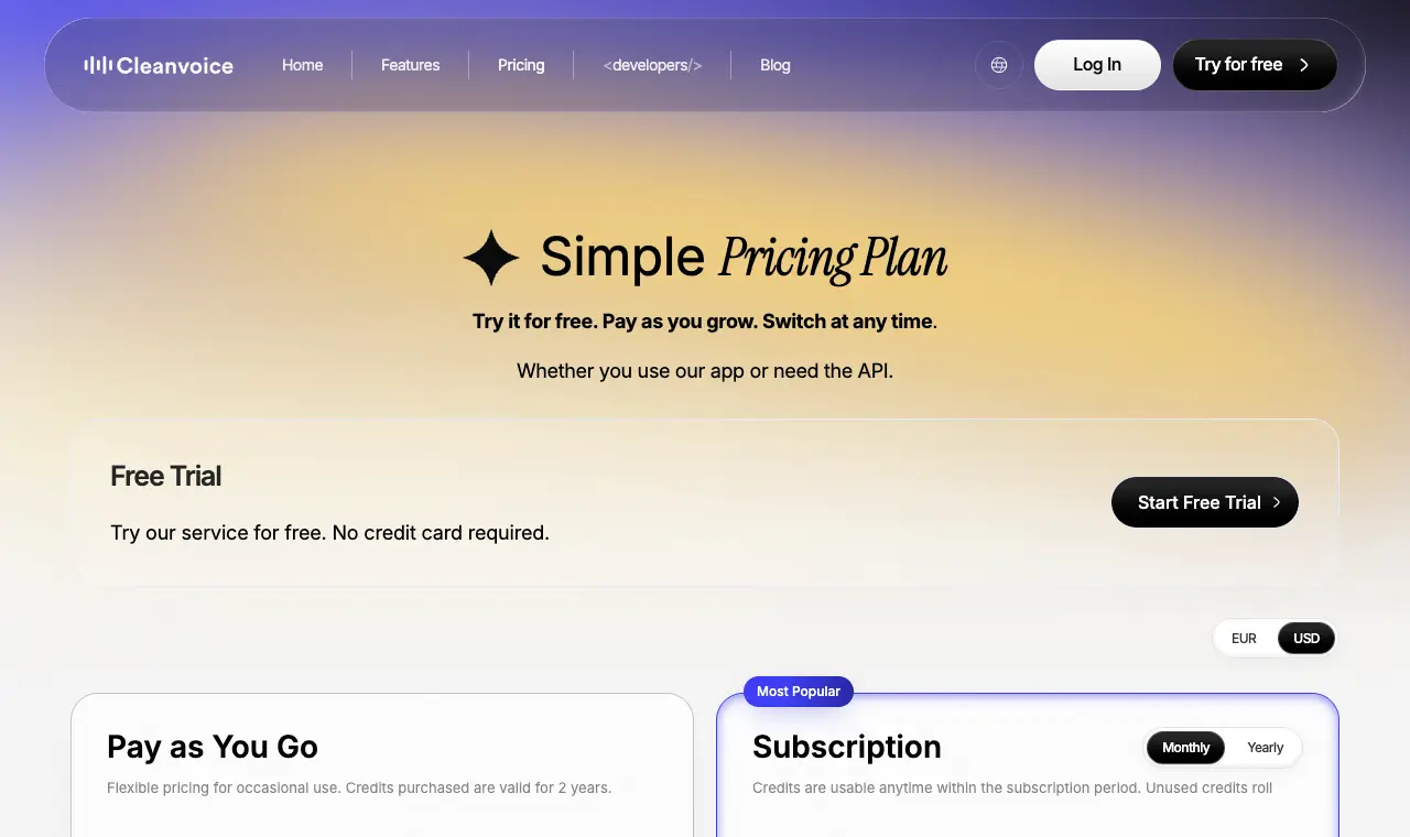 Cleanvoice's pricing page, 11 October 2026