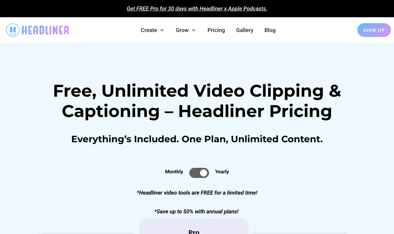 Headliner's pricing page, 6 October 2026