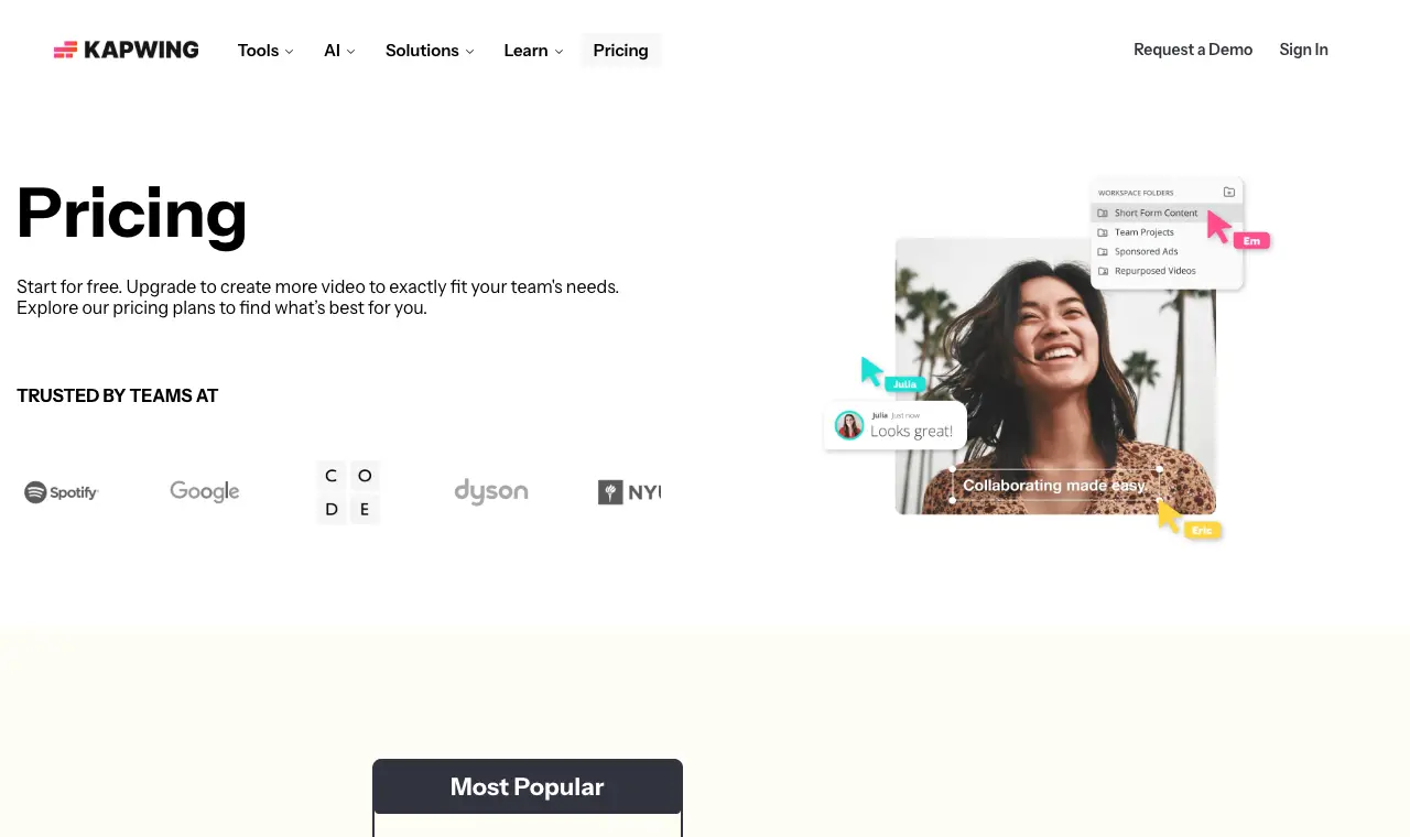 Kapwing's pricing page, 6 October 2026