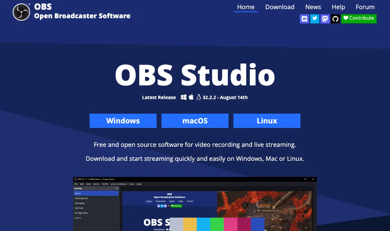 OBS Studio's own page, 6 October 2026