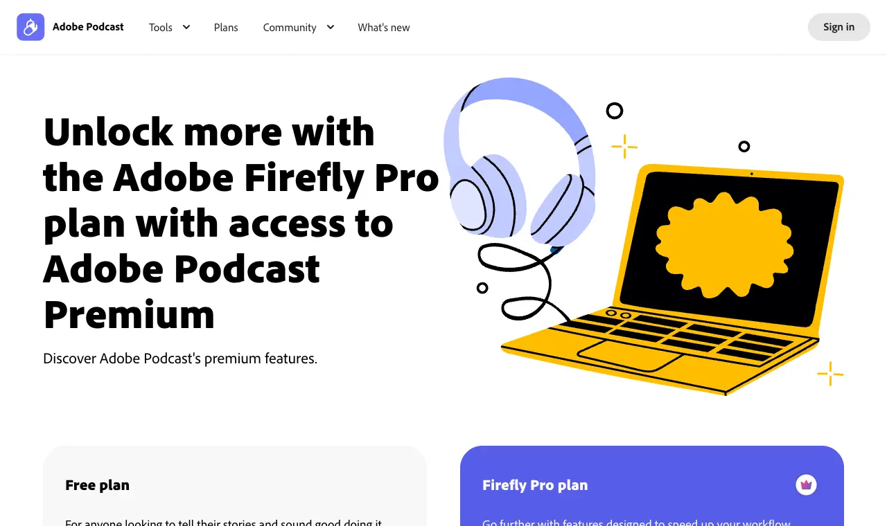 Adobe Podcast Studio's pricing page, 6 October 2026