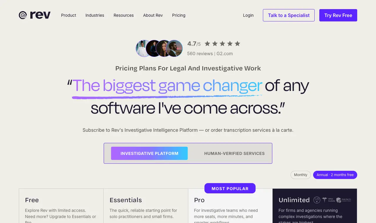 Rev's pricing page, 6 October 2026