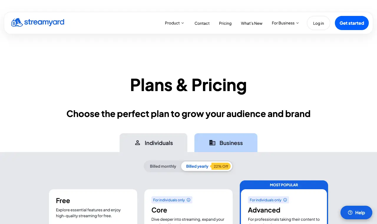 StreamYard's pricing page, 6 October 2026