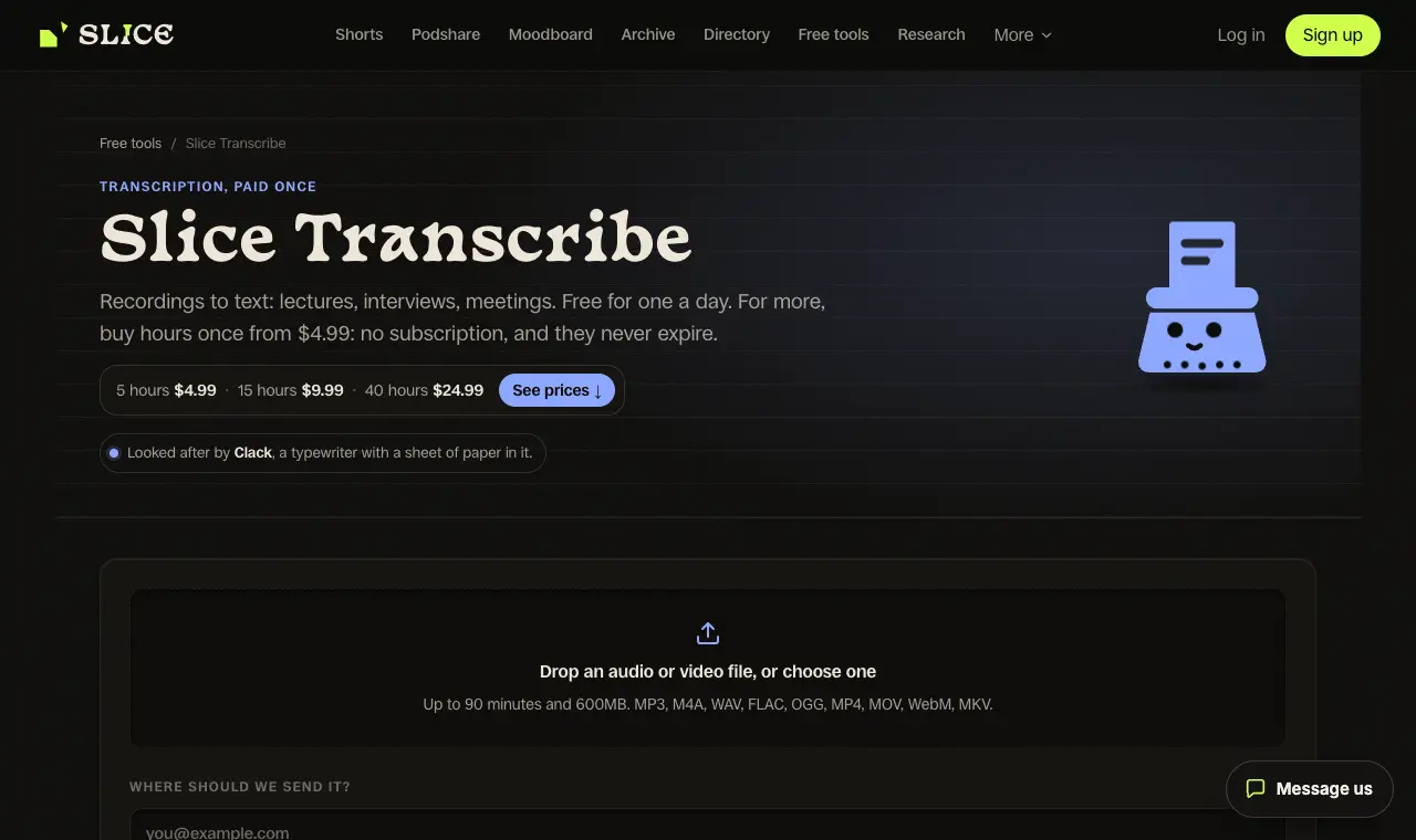 The Slice Transcribe page, 6 October 2026